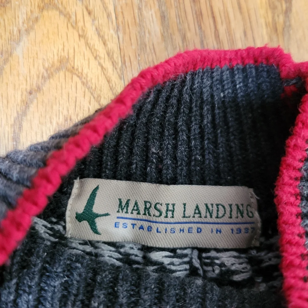 B intage Marsh Landing Red and Gray Women's Sweater Size M Nordic Swiss Campfire - Picture 9 of 12